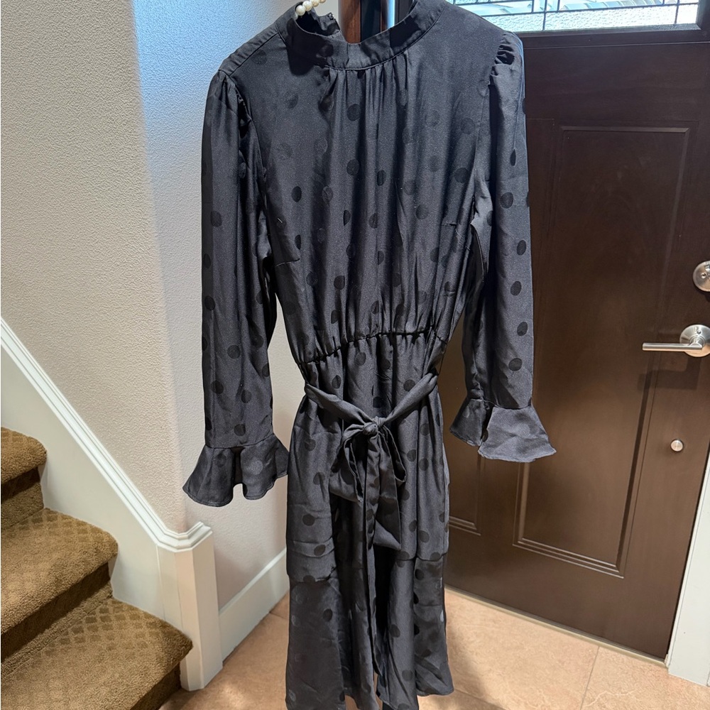 Ann Taylor Black Long Sleeve Polka Dot Dress
